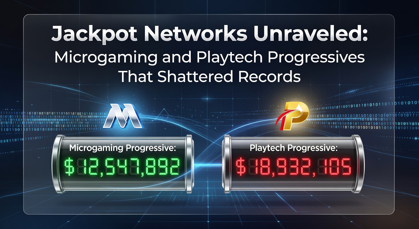 Grafiek van groeiende jackpotpotten bij Microgaming en Playtech, met pieken bij recorduitslagen