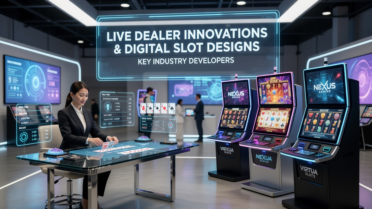 Digitale slot interfaces met live dealer elementen en geavanceerde animaties op een gaming platform