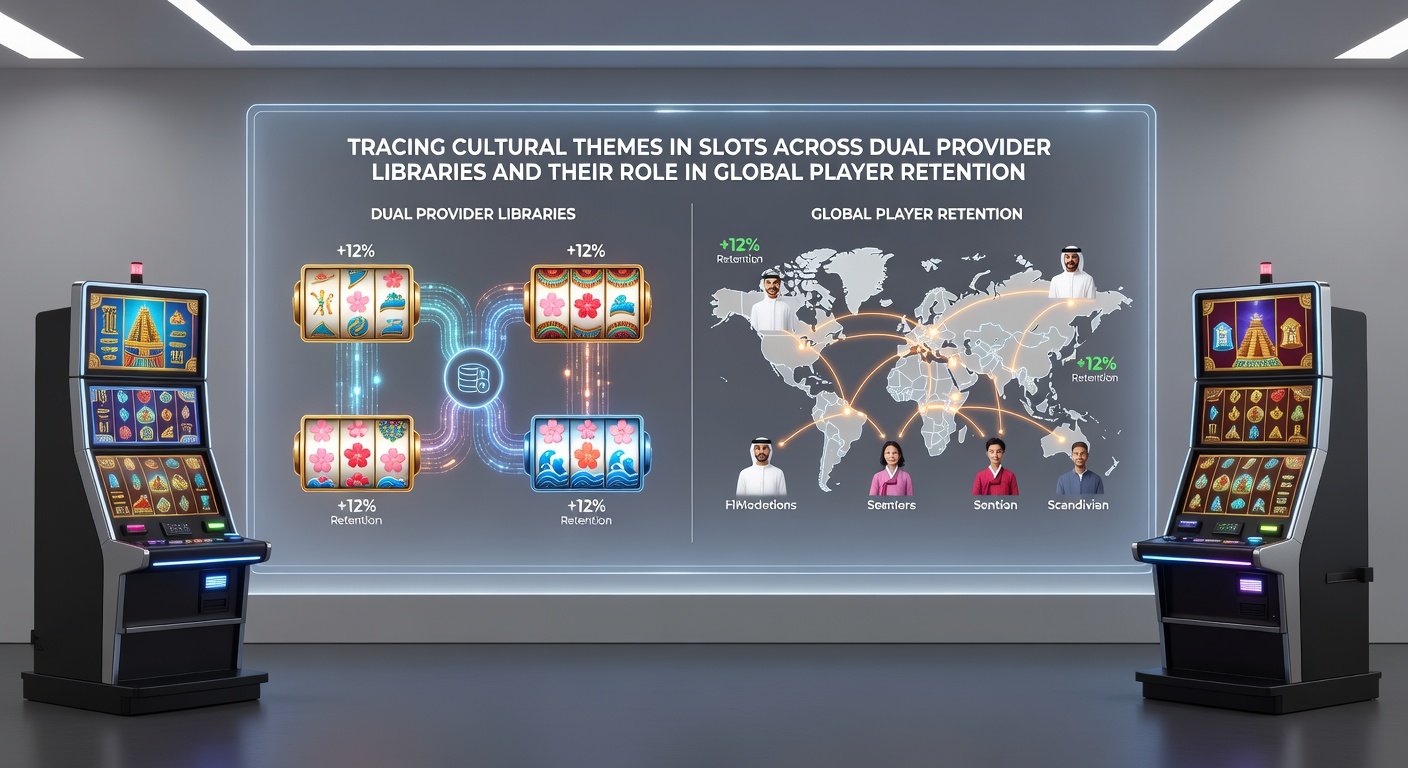 Grafiek die retentiecijfers toont voor slots met culturele thema's bij Microgaming en Playtech over verschillende regio's